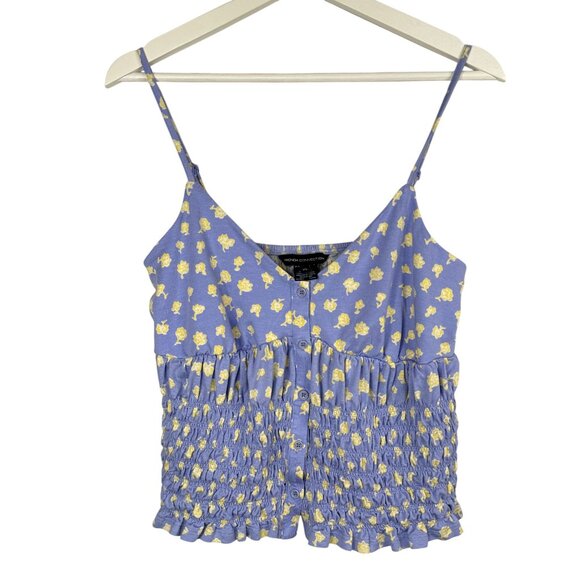 French Connection Top Womens XL Shirt Blue Yellow Floral Smocked Casual Summer - Picture 2 of 15